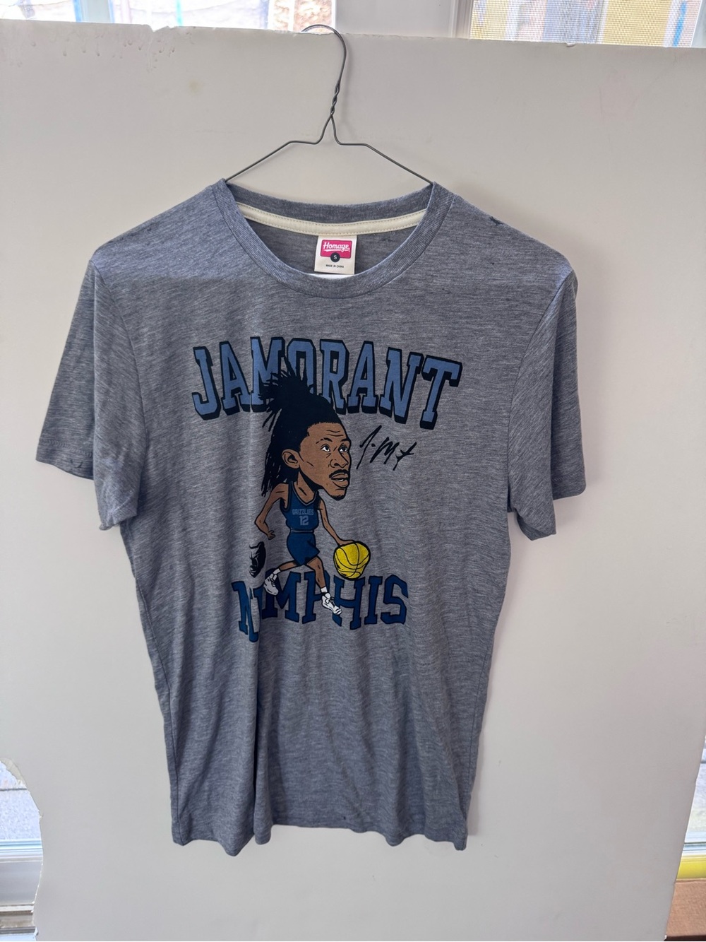 Ja Morant Comic Graphic T-Shirt Homage Adult Small Memphis Grizzlies Grey